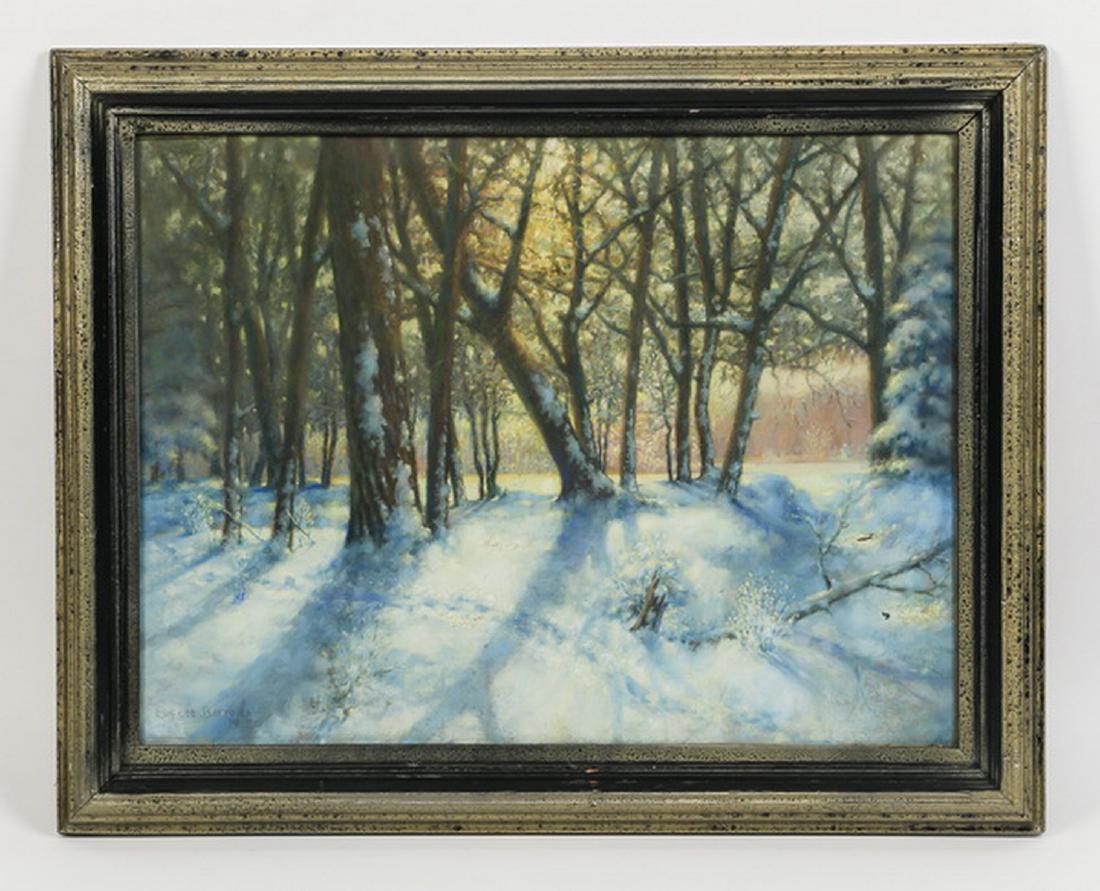 Eugene Barrons signed, pastel drawing of snowy woods (1 of 3)