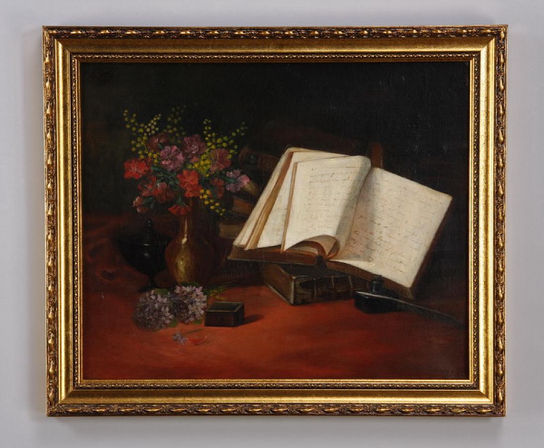 19th c. French O/c still life, signed, 28"w (1 of 3)