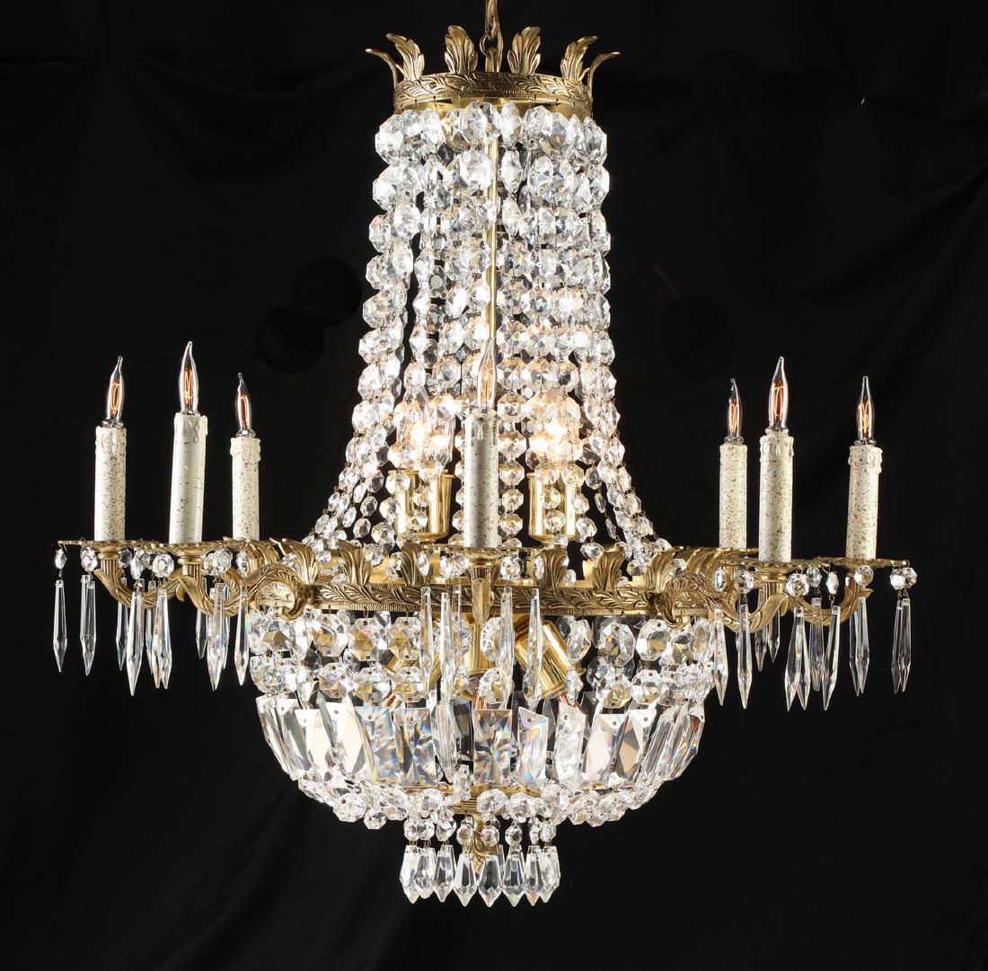 Early 20th c. Continental crystal 16-light chandelier (1 of 2)
