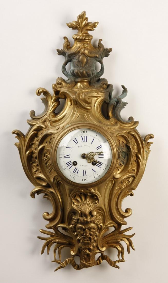 19th c. French gilt bronze cartel clock, marked (1 of 5)