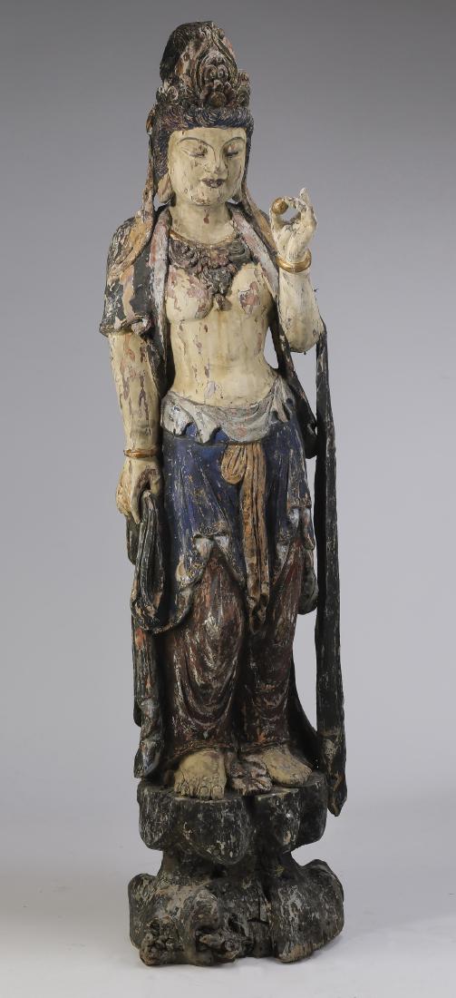 Burmese polychrome carved standing Guanyin, 69"h (1 of 6)