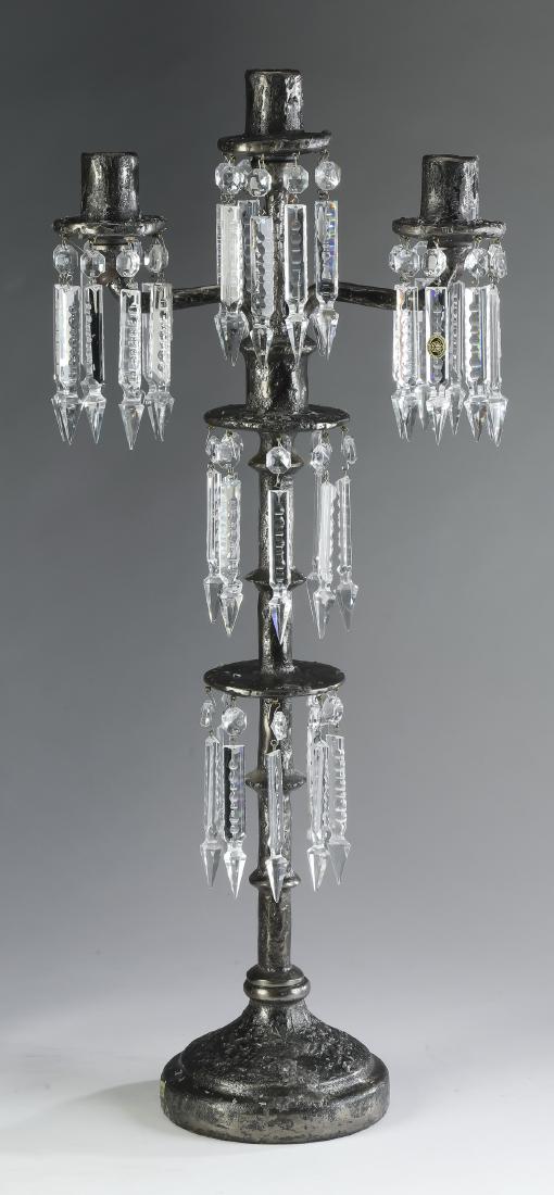 Crystal and iron three light candelabrum, 27"h (1 of 1)