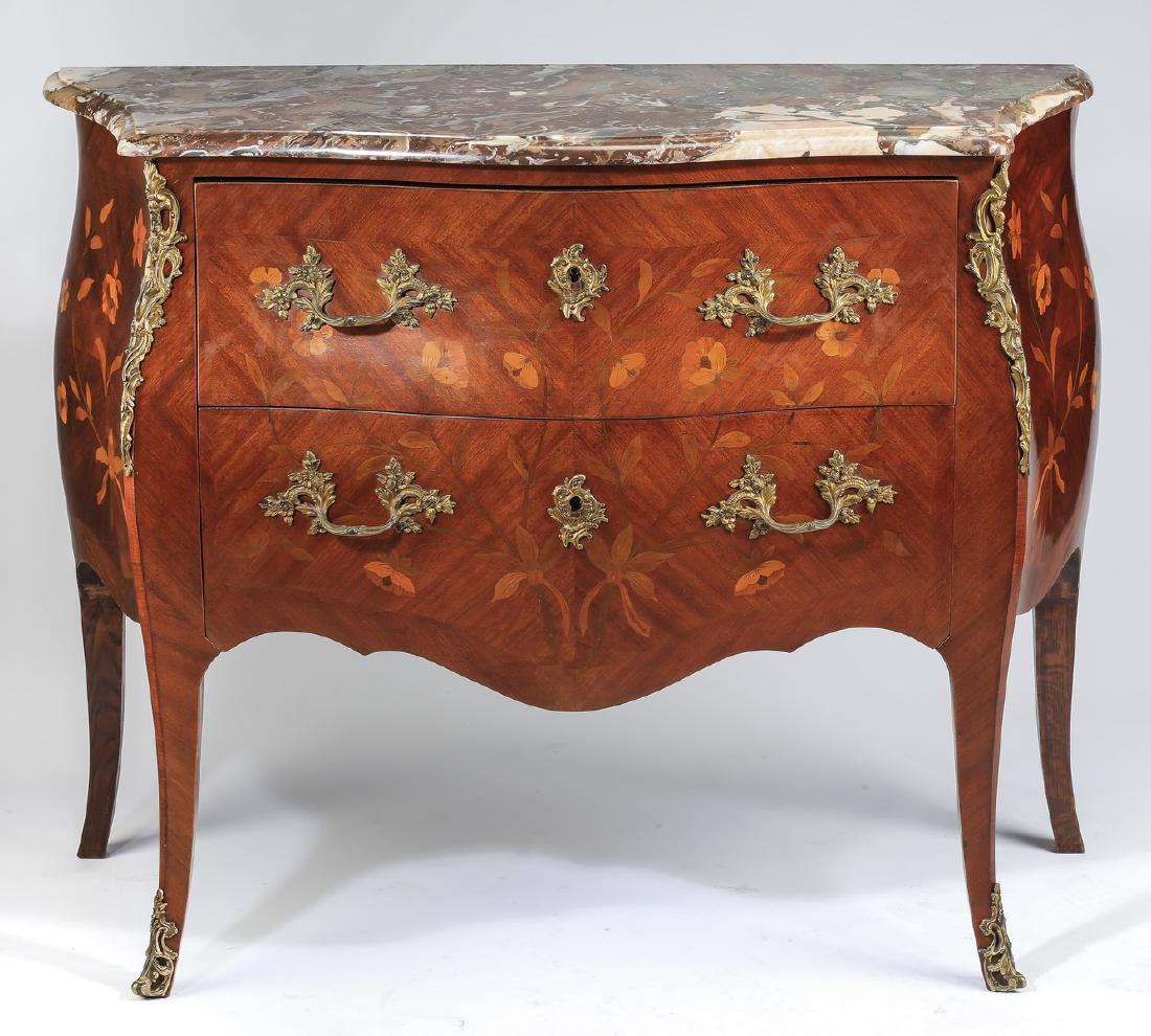 19th c. French marquetry inlaid bombe' commode (1 of 5)