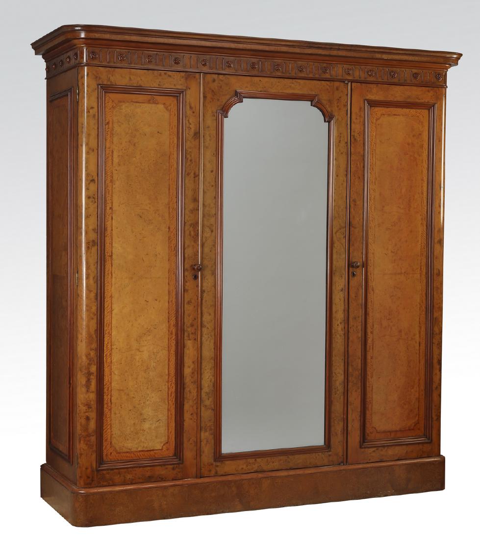 Early 20th c. English birds eye maple wardrobe, 88"h (1 of 2)