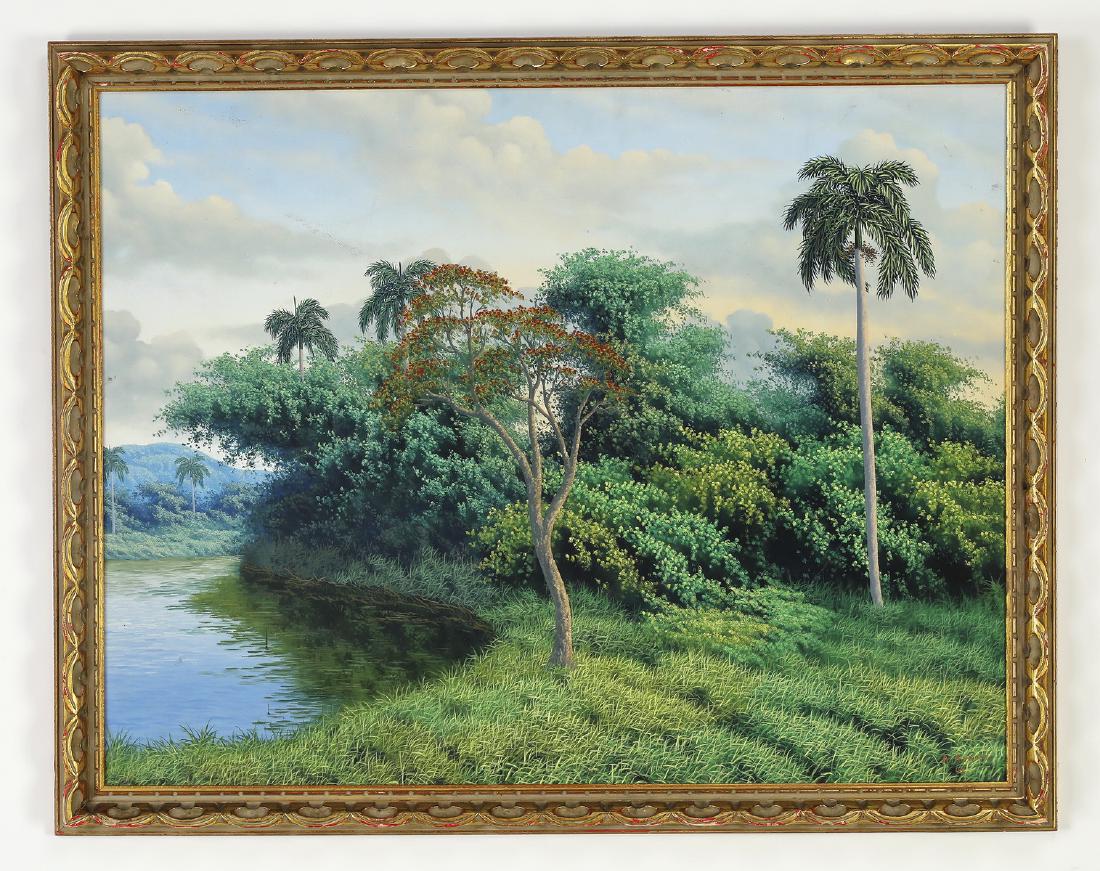 Abel Alvarez Abreu (Cuban) O/c of lush palm trees (1 of 2)