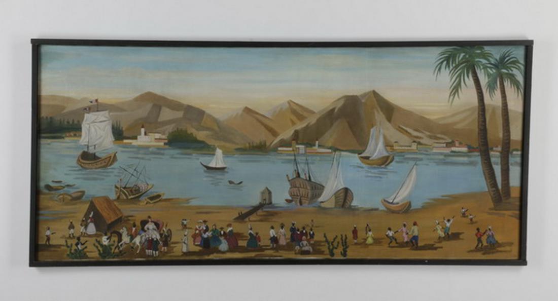 Haitian harbor scene, O/c, signed, 73"l (1 of 6)