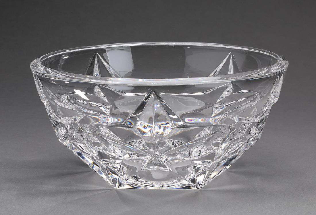 Tiffany & Co. 'Stars' pattern crystal center bowl: Tiffany & Co. crystal center bowl in the 'Stars' pattern, having an acid etched Tiffany & Co. mark underneath, 4.25"h x 9"dia.
