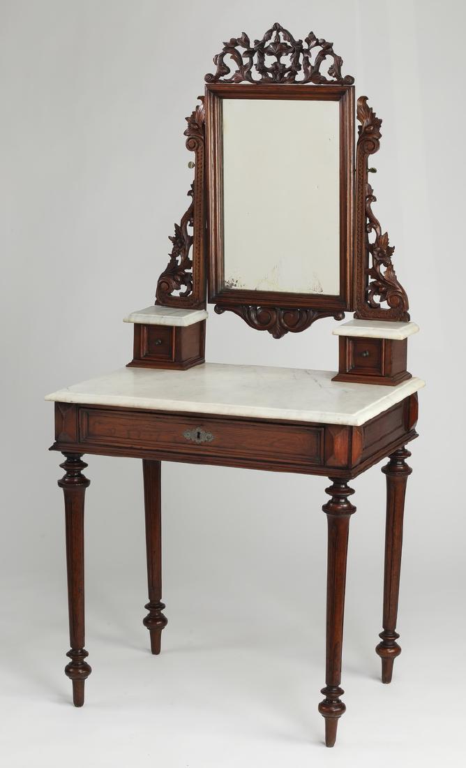 Early 20th c. walnut marble top vanity (1 of 5)