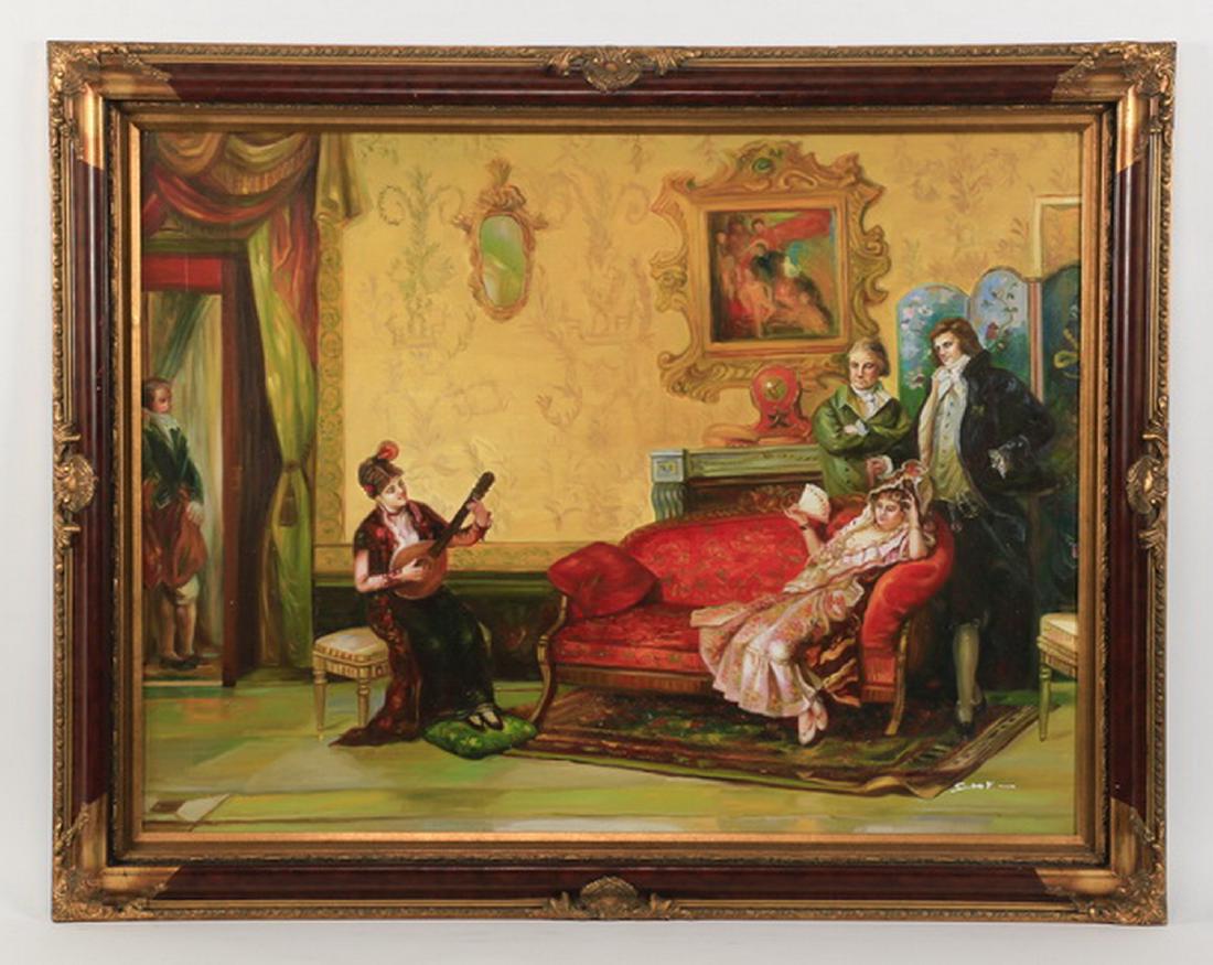 Continental School interior scene, artist signed (1 of 5)