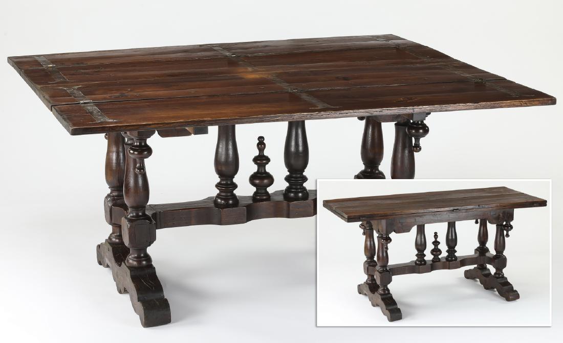 19th c. French oak trestle table w/ 2 folding leaves (1 of 6)