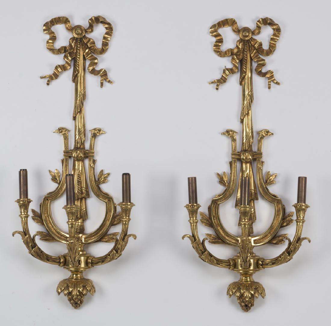 (2) Neoclassical style gilt bronze sconces, 30"h (1 of 2)