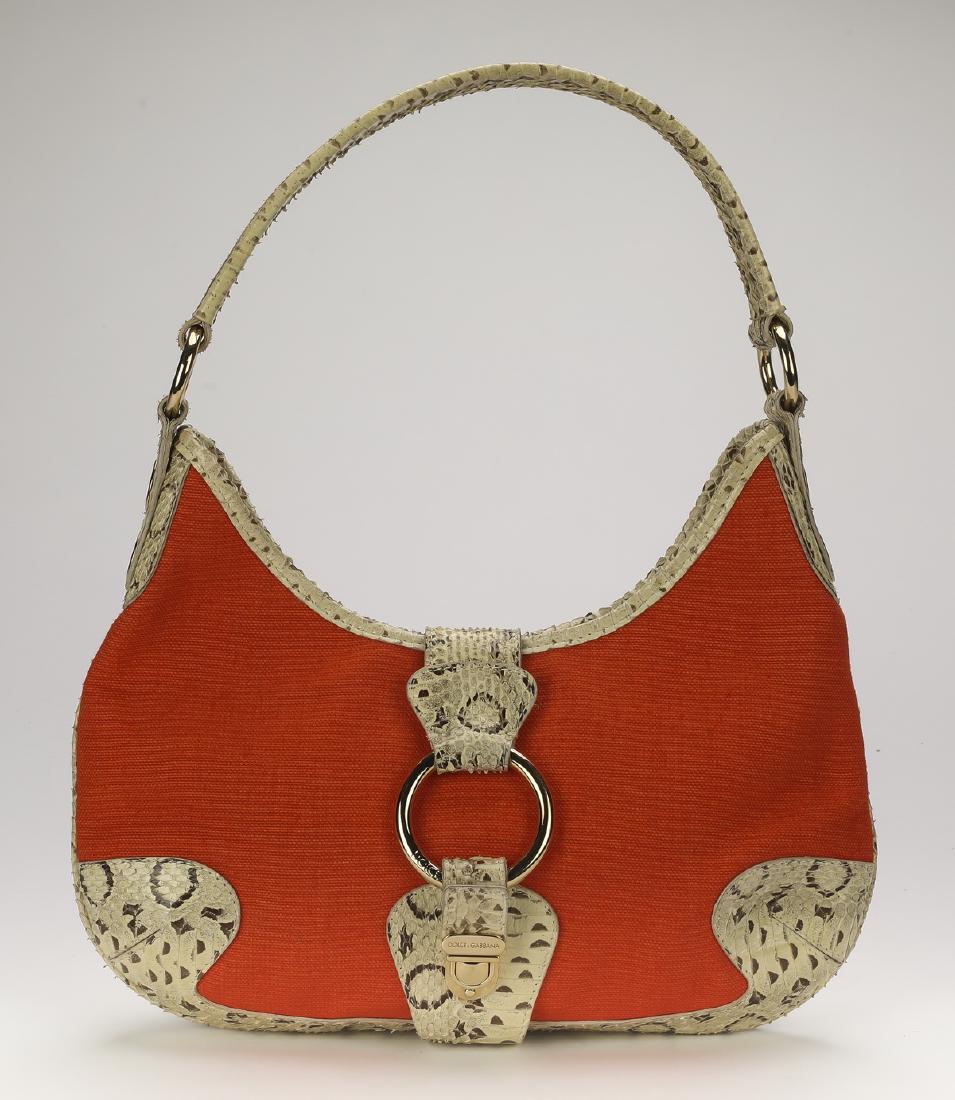 Dolce and Gabbana orange canvas & python skin bag (1 of 6)