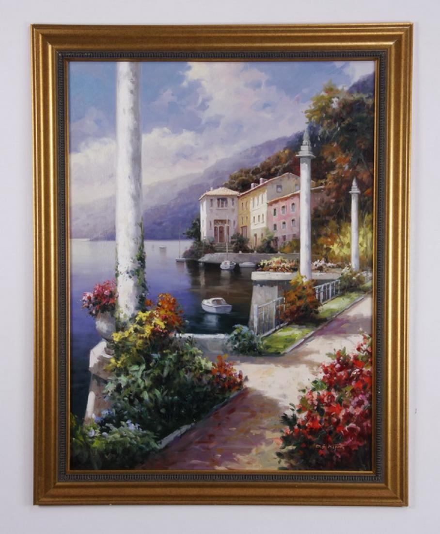 D. S. Kim signed O/c Italian lake scene, 47"h (1 of 1)