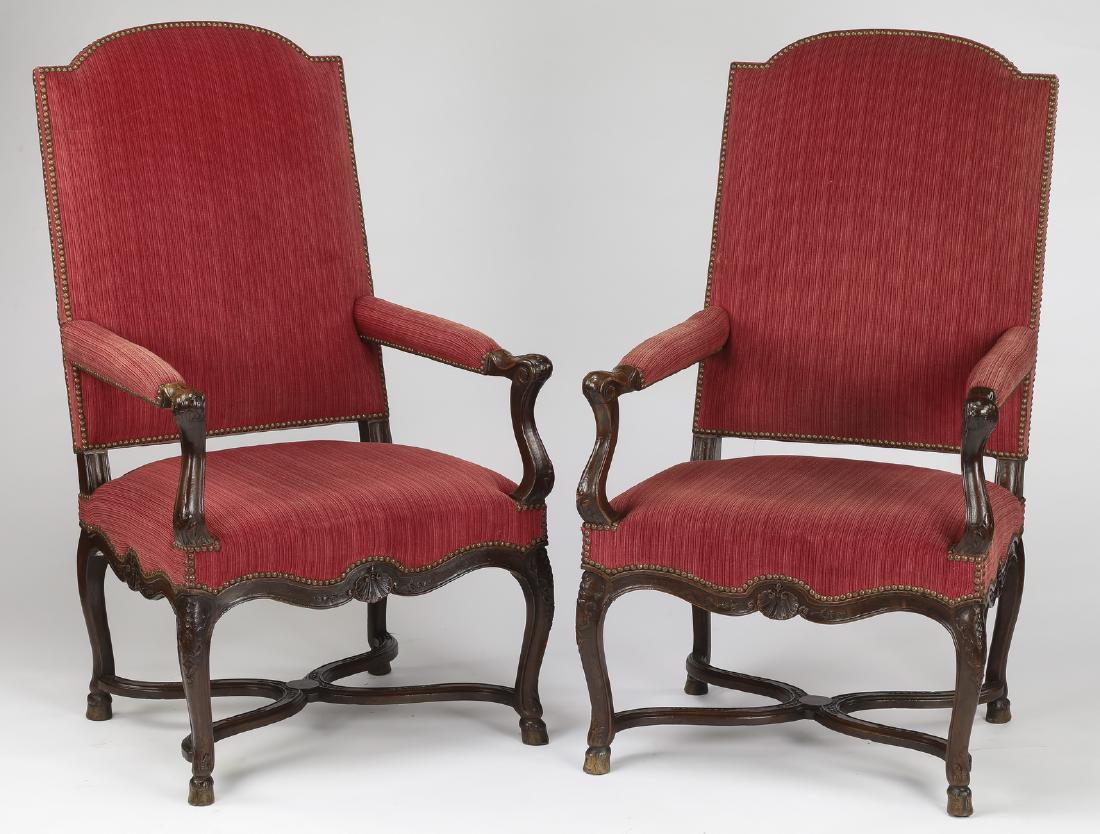 (2) 19th c. French walnut armchairs in velvet (1 of 3)