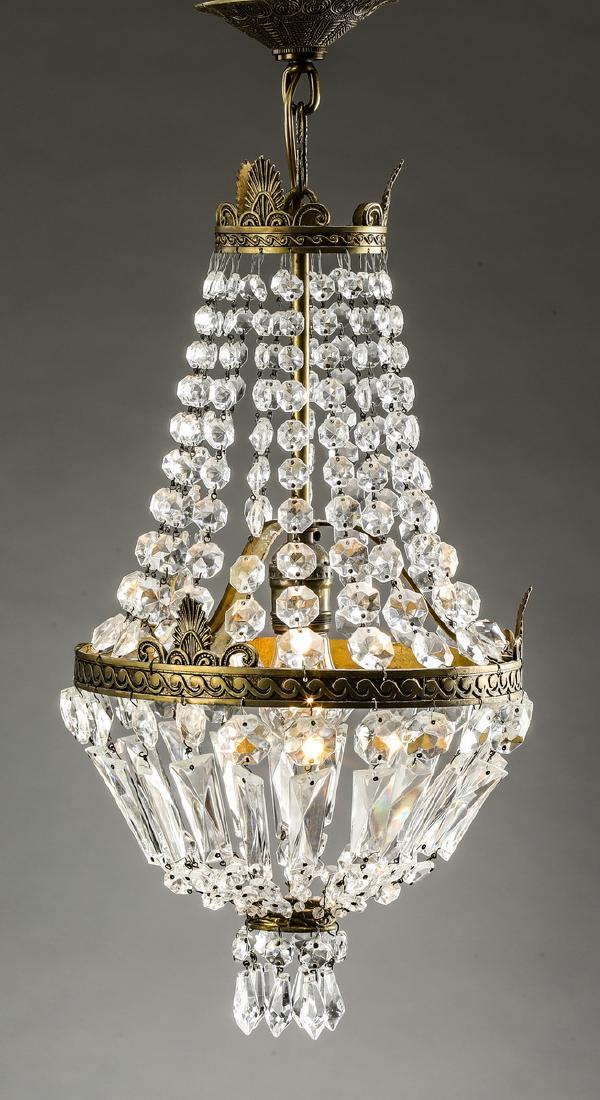 Diminutive Empire style cut glass chandelier, 28"h (1 of 3)
