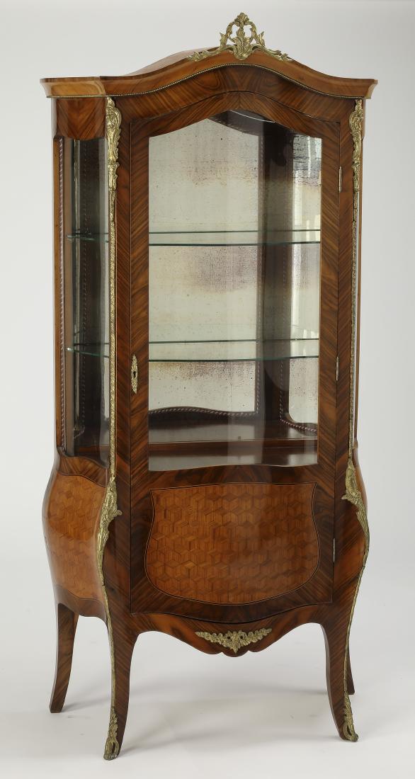 Louis XVI style parquetry bombe vitrine, 71"h (1 of 2)