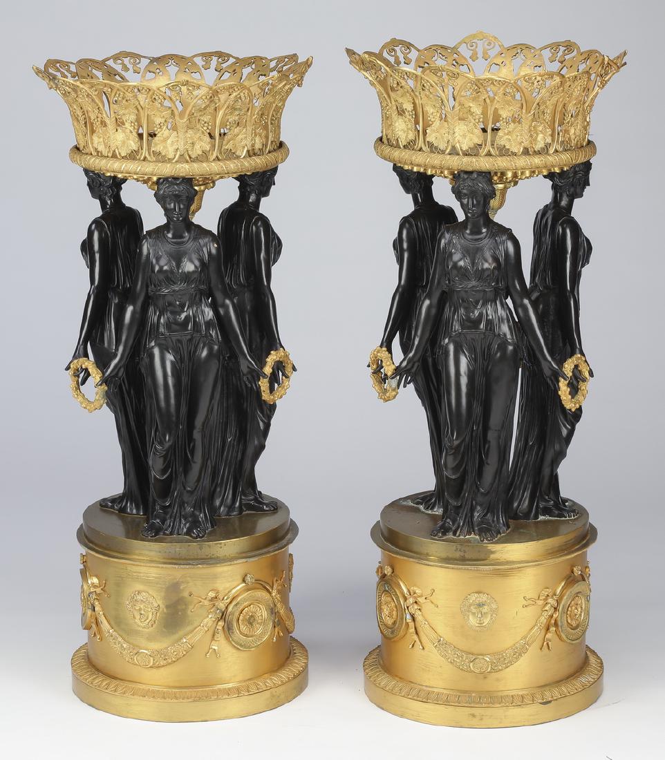 (2) Patinated & gilt bronze figural jardinieres, 35"h (1 of 5)