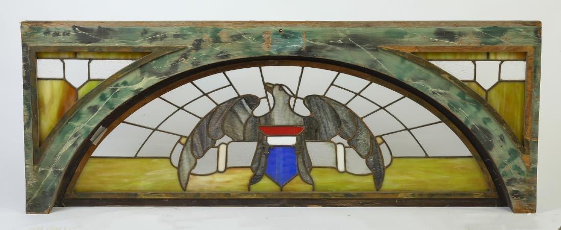 Early 20th c. eagle stained glass panel, 42"l (1 of 3)