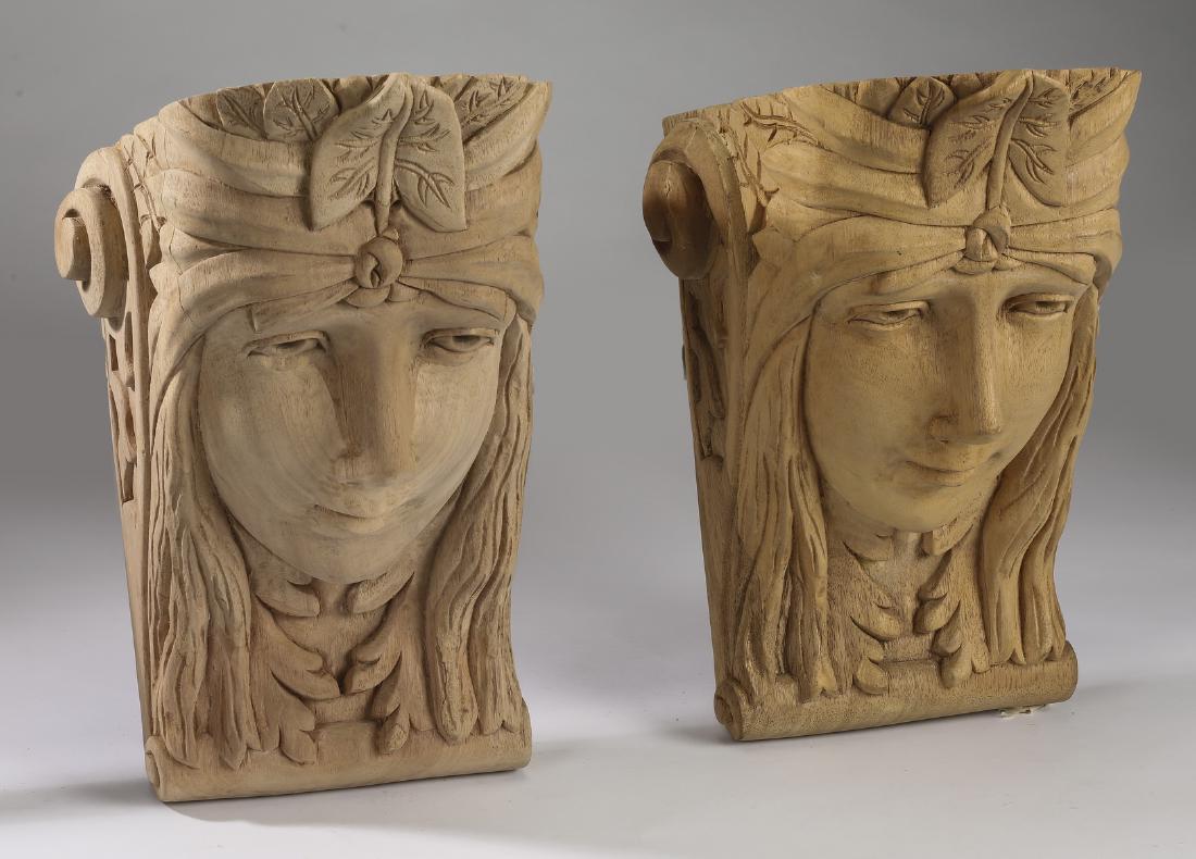 (2) Unfinished carved wood figural corbels (1 of 2)