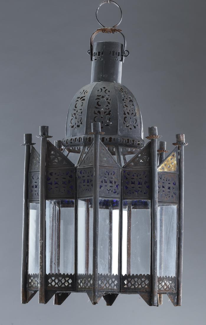 Pierced brass Moroccan candle lantern, 31"h