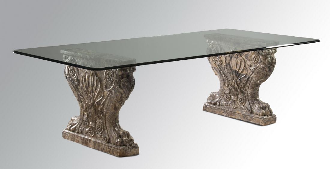 Custom dining table with Italian marble supports (1 of 3)