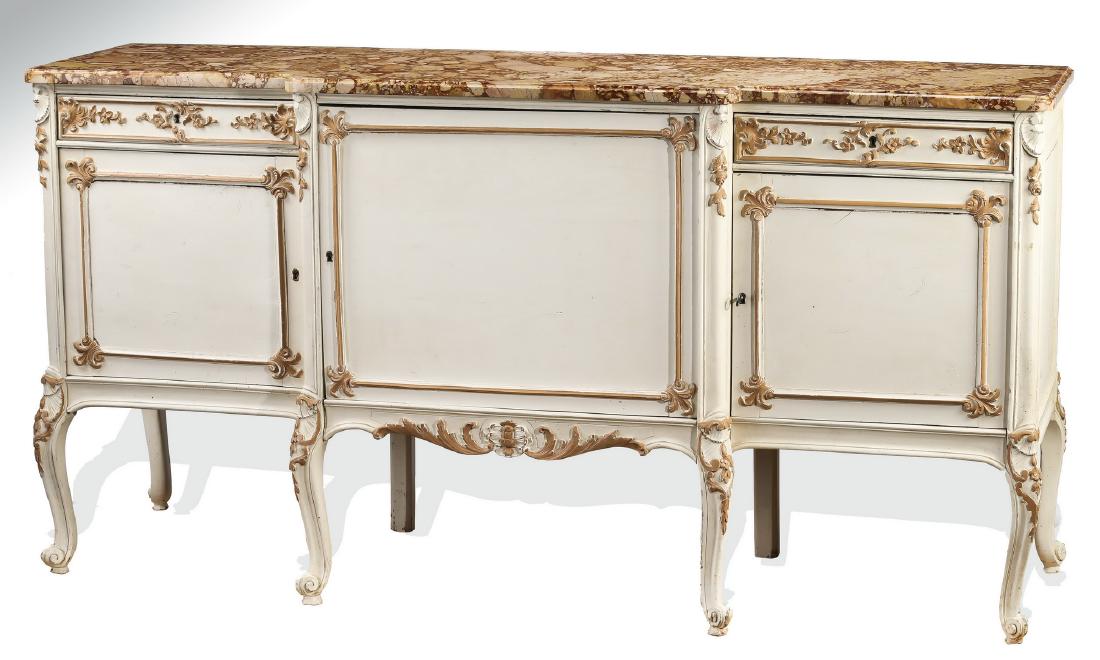 Louis XV style paint decorated marble top buffet (1 of 3)