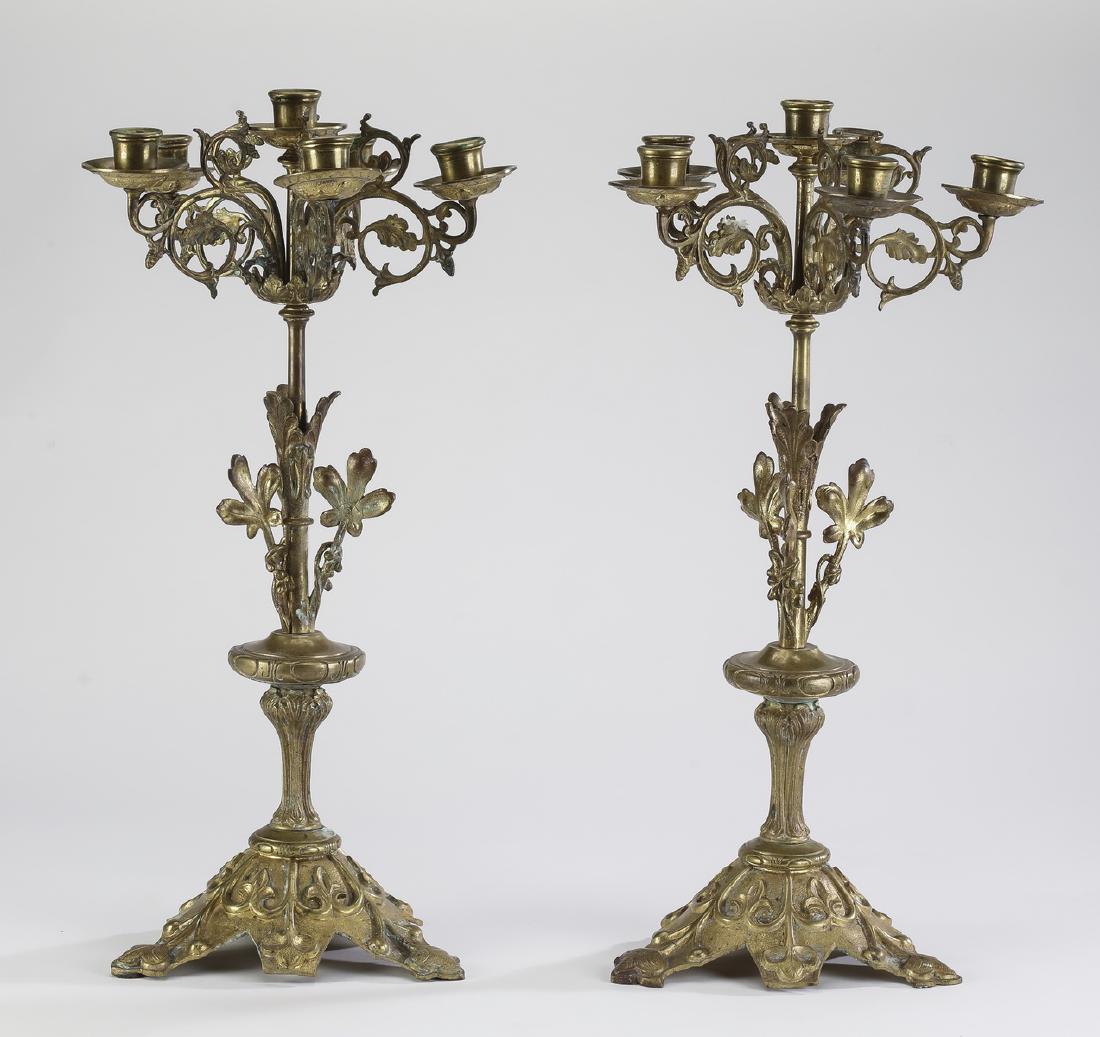 (2) Early 20th c. gilt brass candelabra, 22"h (1 of 4)