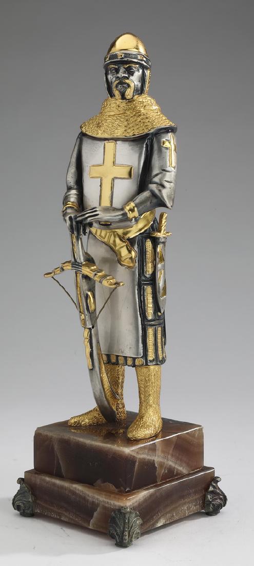Vasari gilt & silvered bronze crusader knight, 9"h (1 of 4)