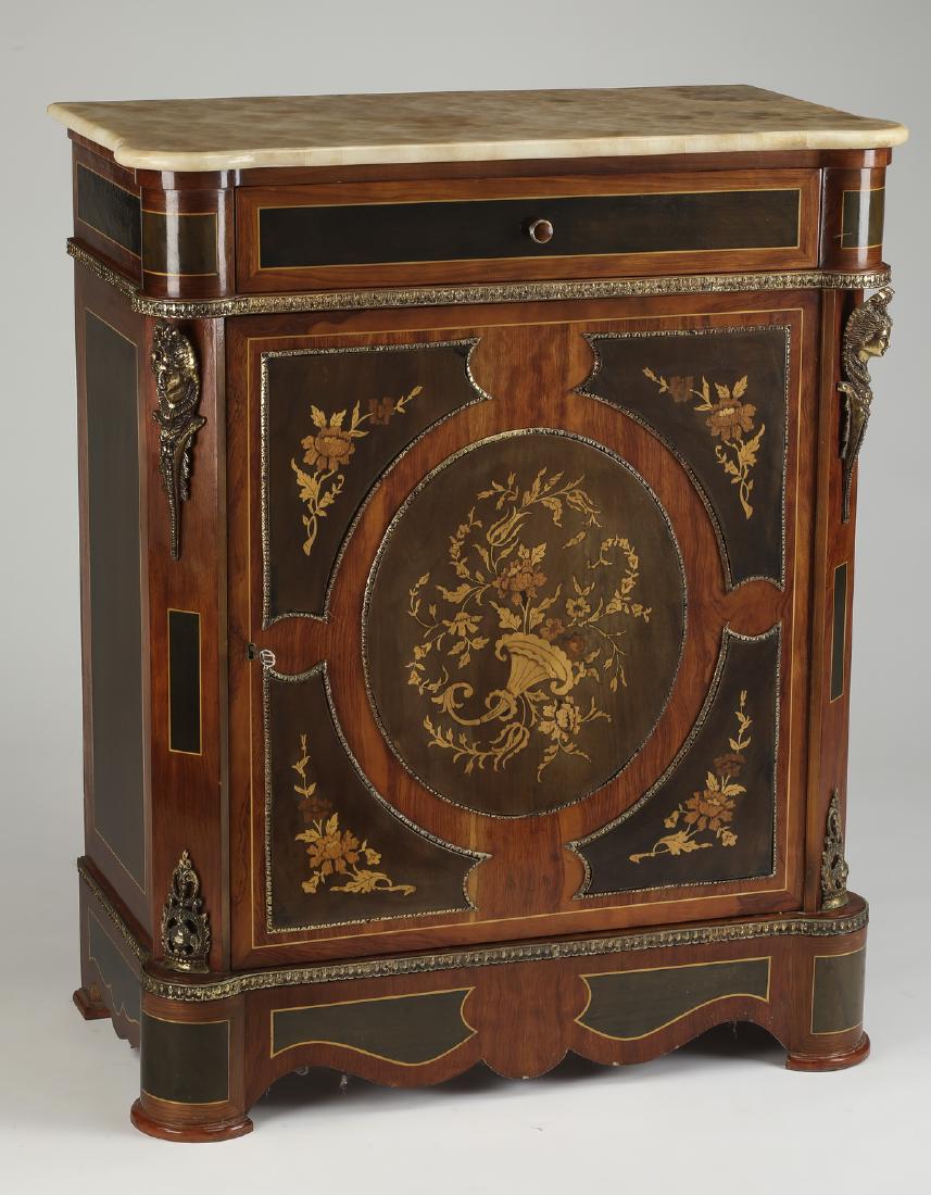 Bronze mounted marquetry cabinet w/ onyx top (1 of 3)