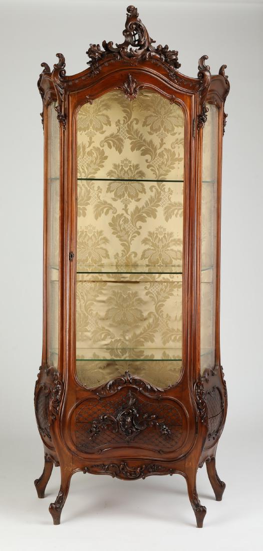 19th c. French Rococo Revival carved walnut vitrine (1 of 4)