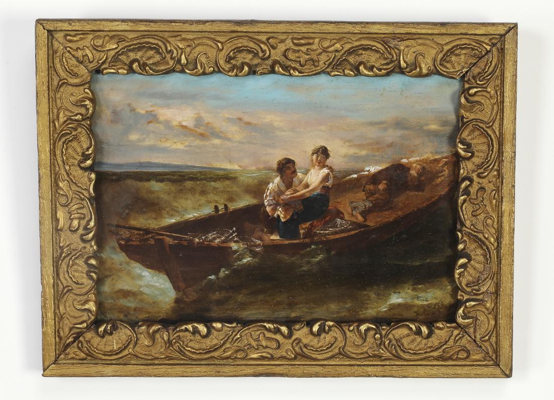 Wilhelm Kray signed O/panel of courting lovers at sea (1 of 2)