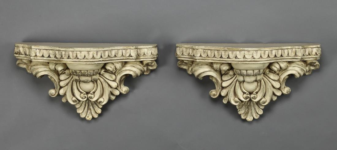 (2) Carved & paint decorated wall brackets, 16"w (1 of 1)