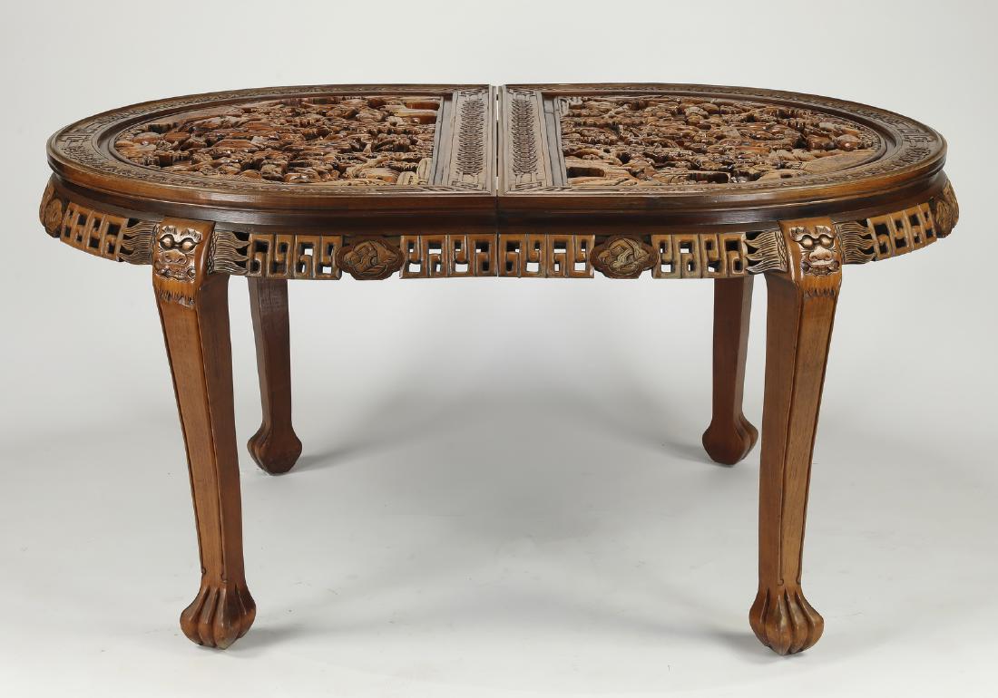 Chinese inspired carved extension table w/ leaves (1 of 11)