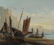 19th c. English O/panel of boats along the shore - 2