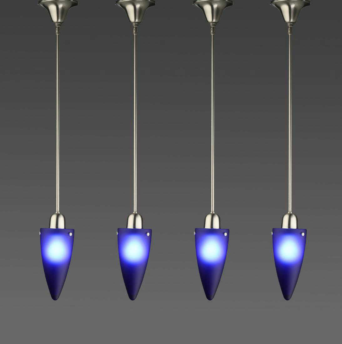 (4) Contemporary cobalt blue glass pendant lights