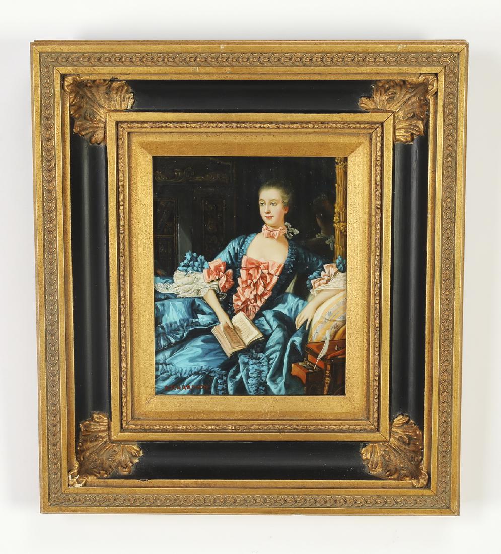 After Boucher O/panel half-portrait of Mme Pompadour: After Francois Boucher (French, 1703-1770), oil on panel depicting a half portrait of Madame de Pompadour, artist signed 'Richardson' at lower left, 9.75"h x 8"w, overall dimensions including frame 18
