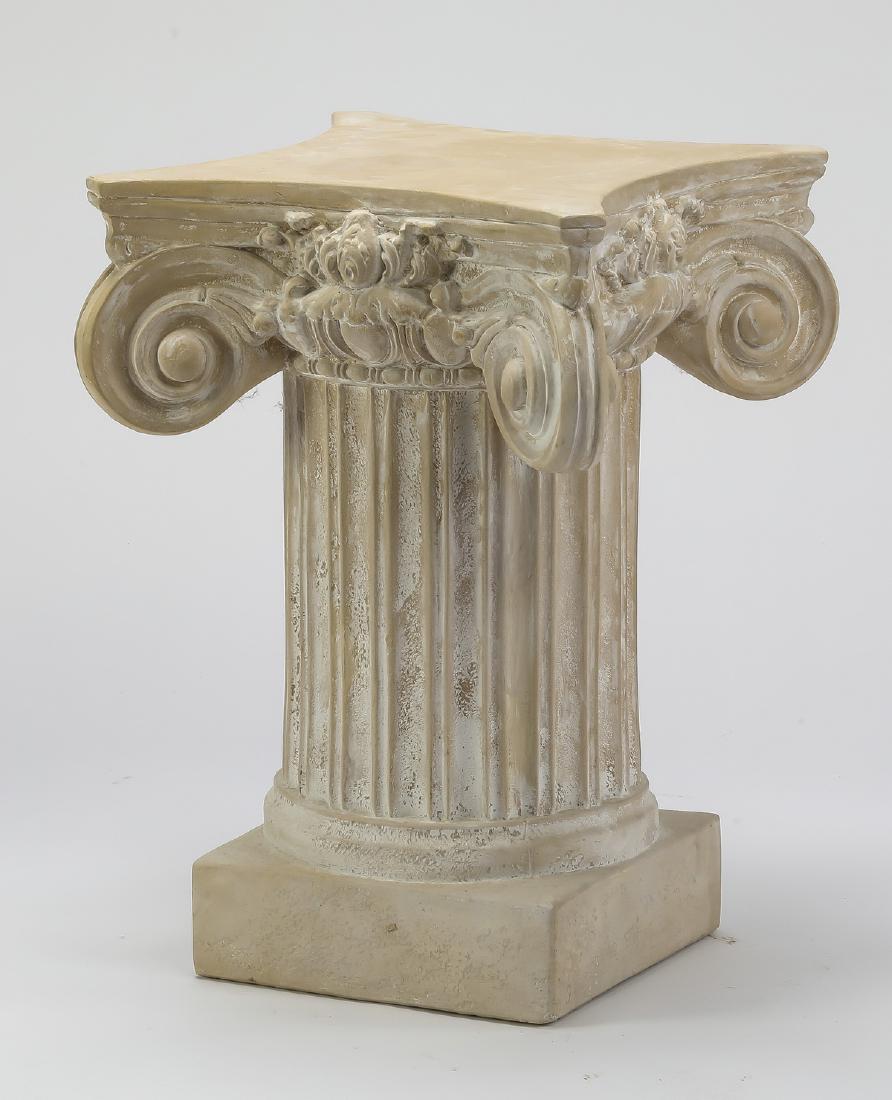 Maitland-Smith Ionic column pedestal: Maitland-Smith composite stone Ionic column pedestal, 23.5"h x 16"w x 16"d.