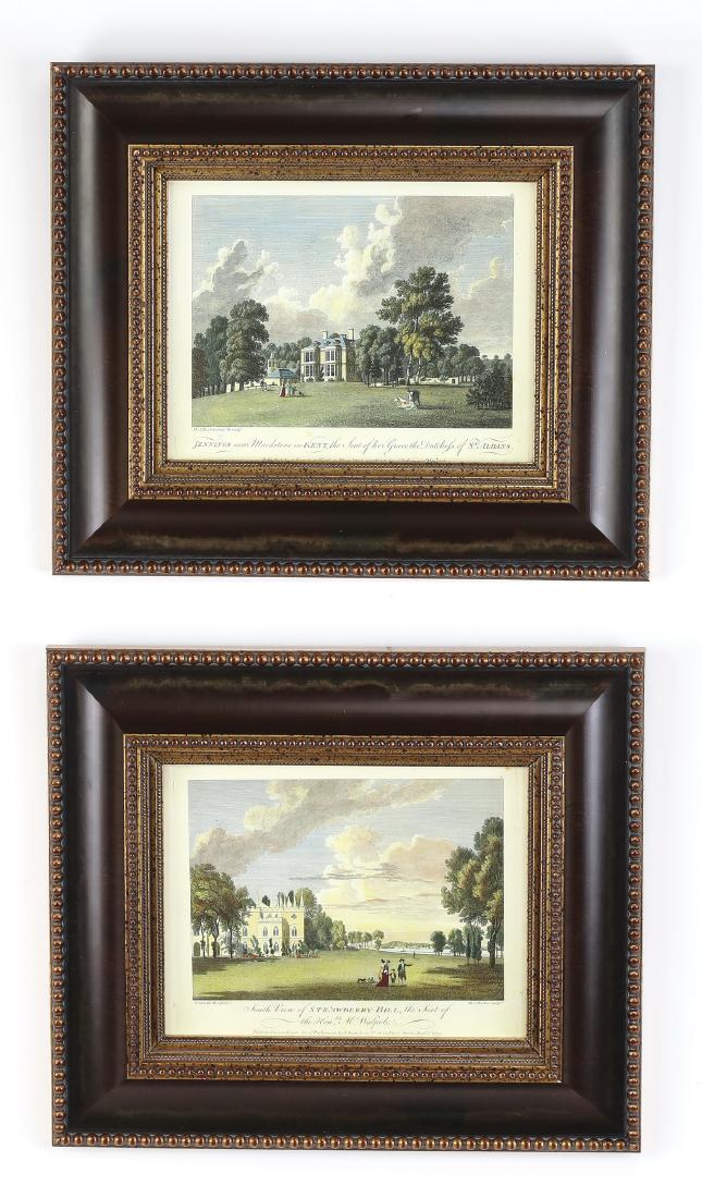 (2) Colored prints of English country homes, framed: After Michael "Angelo" Rooker (English, 1743/6-1801), two 20th century colored prints after original drawings by Paul Sandby, R.A (English, 1731-1809) from 'A Collection of One Hundred and Fifty Selec