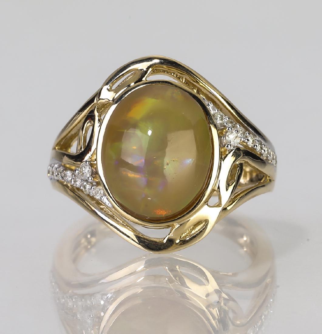 Opal, diamond, and 14k yellow gold ring (1 of 4)
