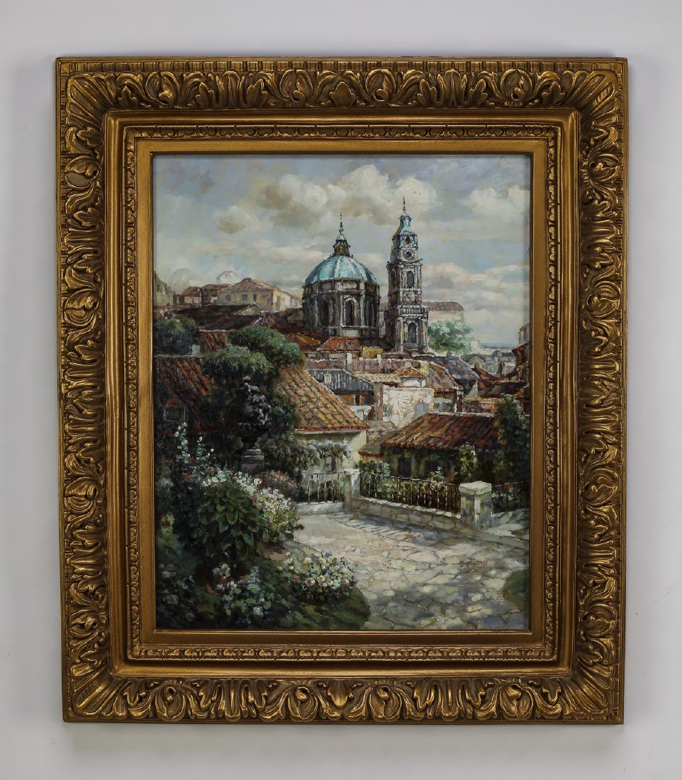 Contemporary O/c with view from a terrace, signed (1 of 5)