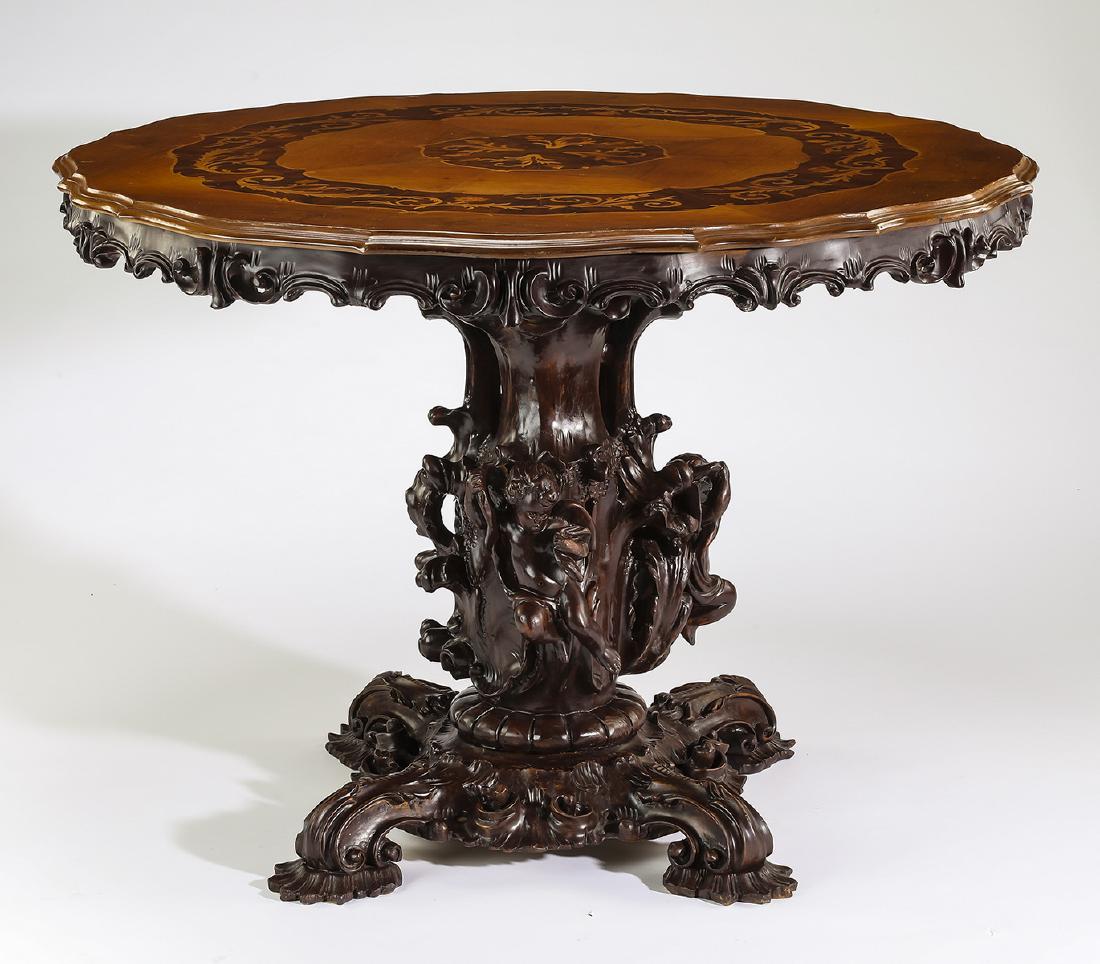 Italian carved and marquetry inlaid center table (1 of 6)