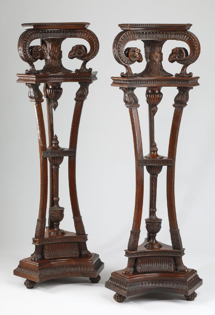 (2) Mahogany pedestals w/ carved rams' heads, 58"h (1 of 5)
