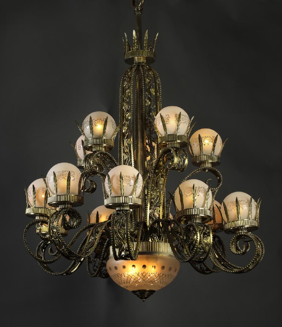 Bronze chandelier in the style of Edgar Brandt (1 of 4)