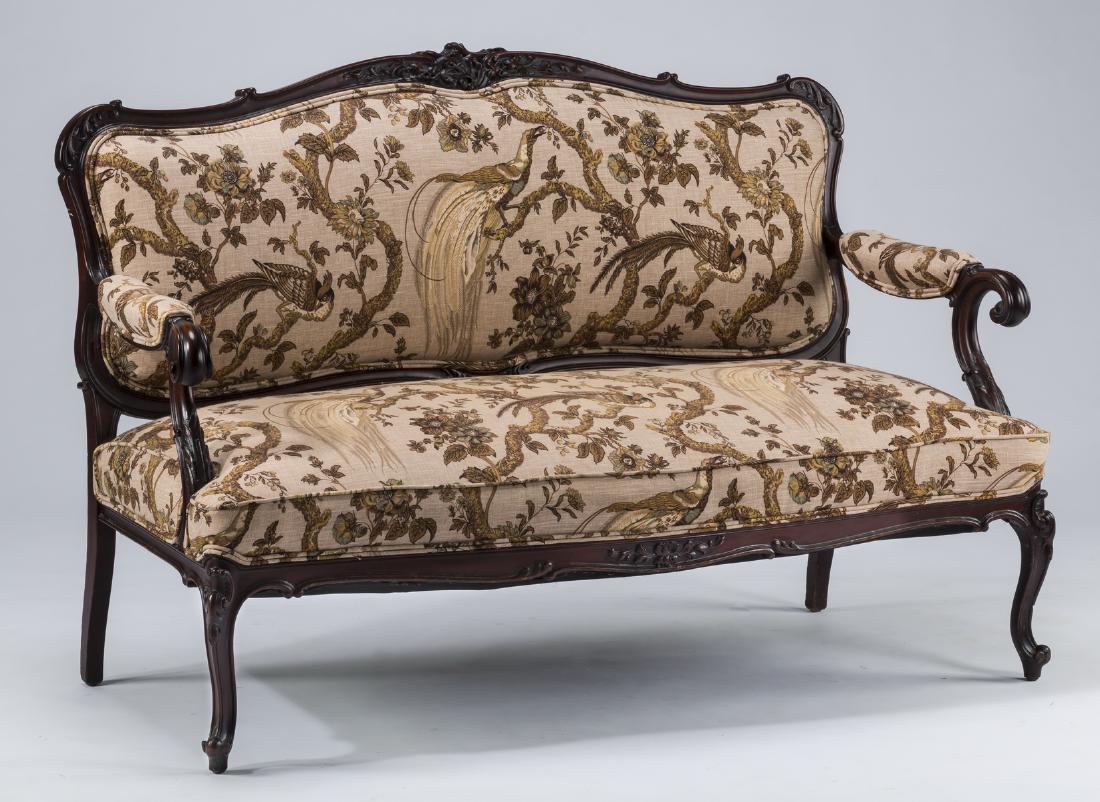 19th c. French settee newly upholstered in linen (1 of 2)