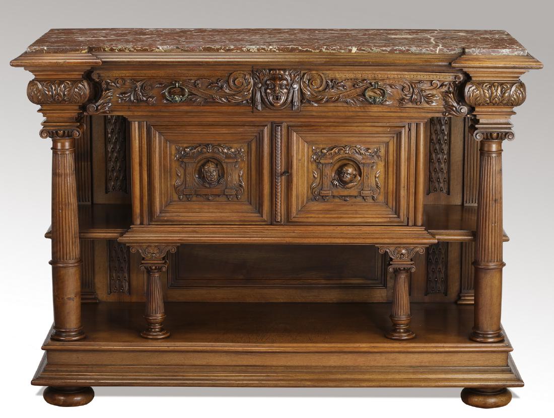 19th c. French carved walnut marble top buffet (1 of 7)