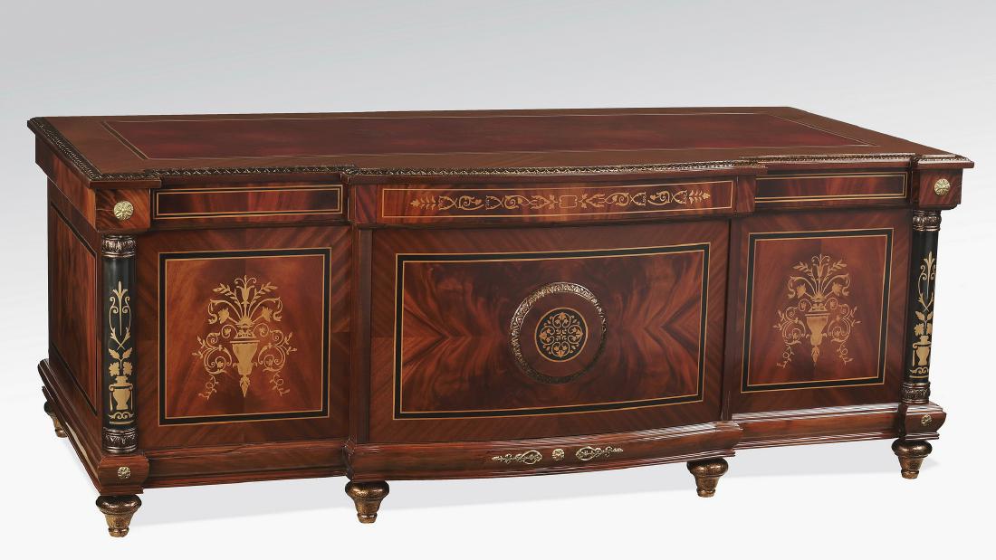 Italian marquetry inlaid executive desk w/leather top (1 of 4)