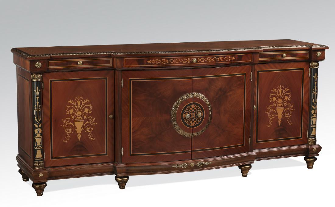 Italian marquetry inlaid mahogany credenza, 86"h (1 of 3)