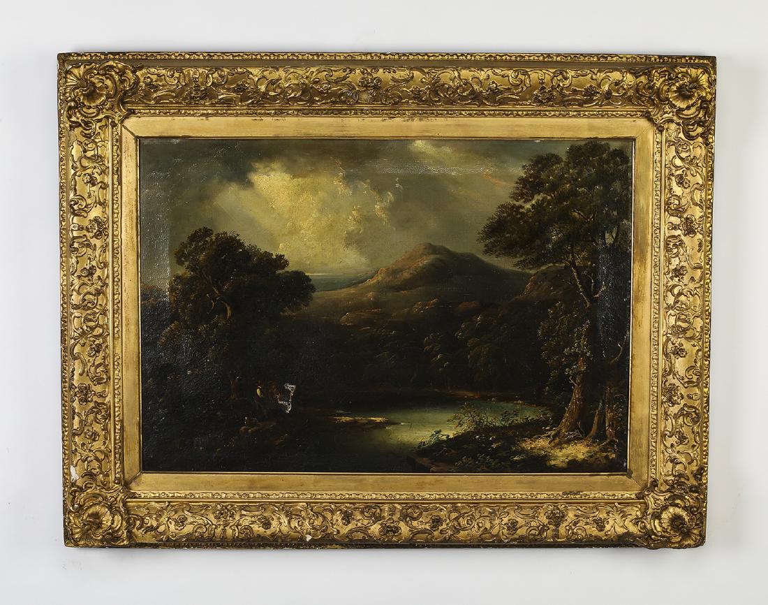 19th c. Continental O/c figures in a landscape (1 of 4)