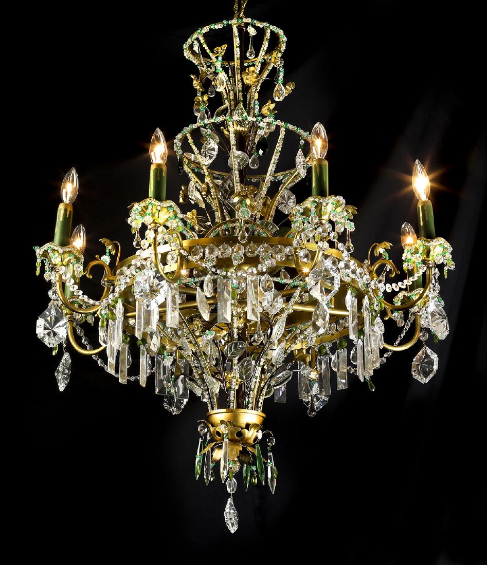 Early 20th c. bronze and crystal 8-light chandelier (1 of 3)