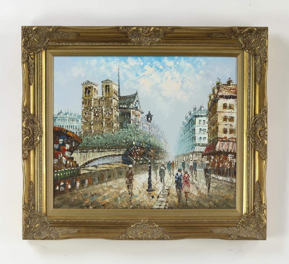 Continental style O/c Paris scene w/ Notre Dame (1 of 4)